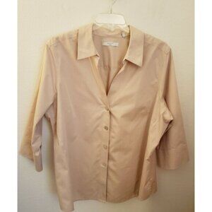 Foxcroft Tan 100% Cotton NO IRON Button Up Shirt 3/4th length Sleeves Sz 22W EUC